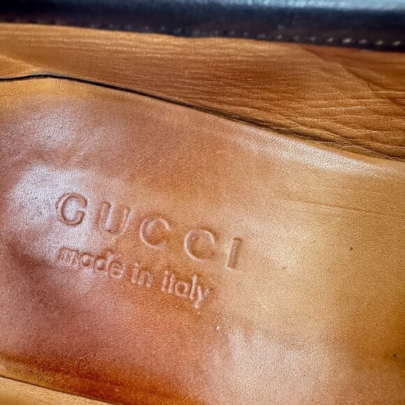 xGucci Men Sz UK 7 US 7.5  Black Leather Green Red Slip On Loafer Dress Shoes - Picture 11 of 13